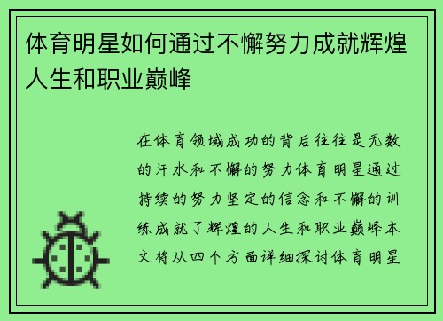 体育明星如何通过不懈努力成就辉煌人生和职业巅峰